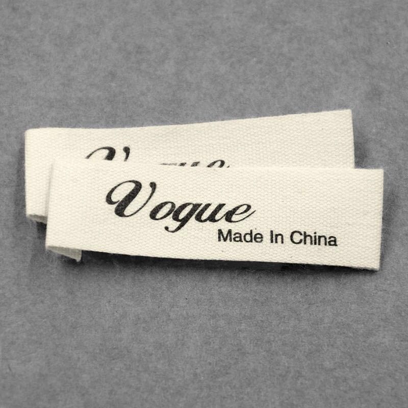Personalized beige cotton printed labels with end fold