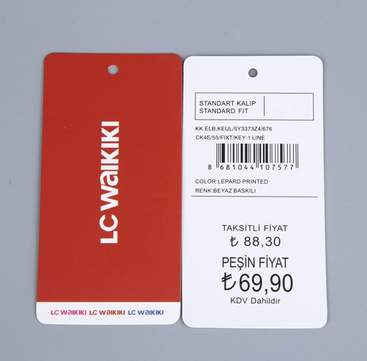 Promotional Punched hole custom printed white clothing hang tag paper swing tag